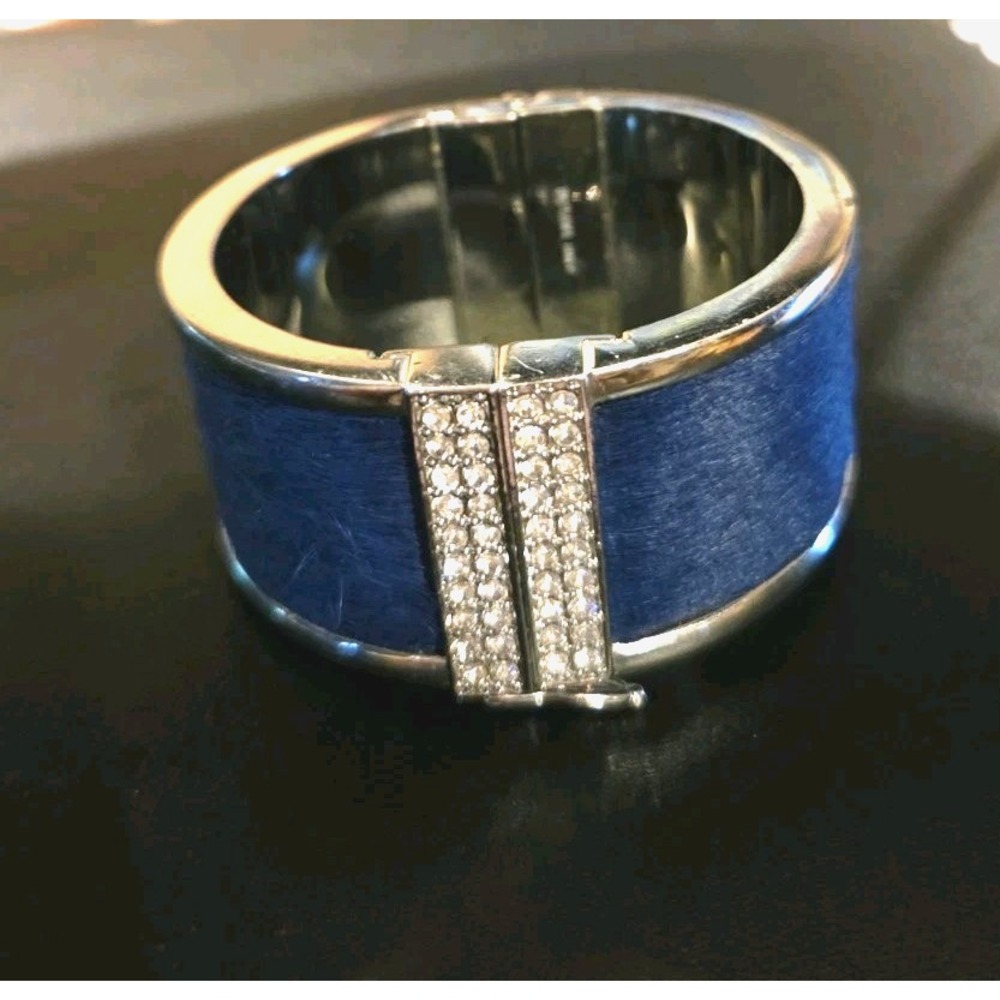 Ann Taylor - Blue Velvety Rhinestone Magnetic Wide Cuff Bracelet Vintage